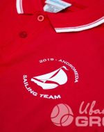 Фото красной футболки-поло с логотипом "Andromeda-2019"