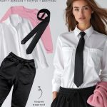 Небанальный зимний образ: свитшот, рубашка, галстук, джоггеры